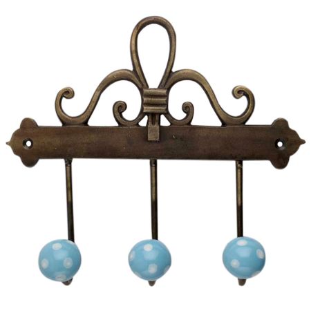 Turquoise White Dot Ceramic Iron Hooks